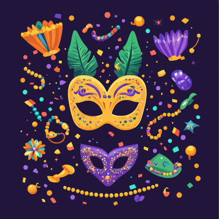 Mardi gras carnival mask and party elements. Vector illustration.のイラスト素材