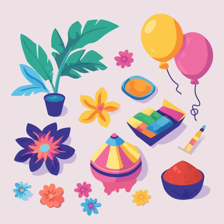 Flower and balloon set. Vector illustration in flat cartoon style.のイラスト素材