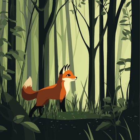 Wild red fox in the forest. Vector illustration in cartoon style.のイラスト素材