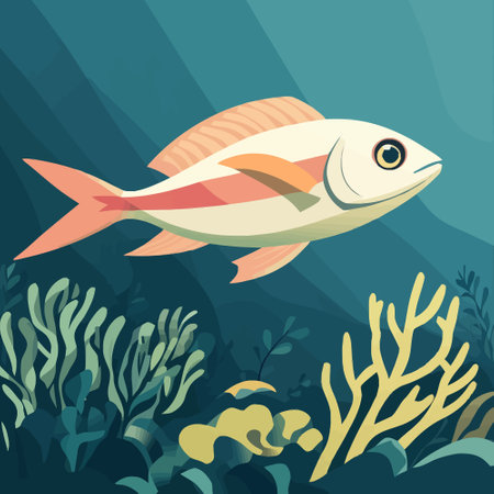Underwater fish vector illustration in flat style. Sea life background.のイラスト素材
