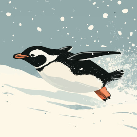 Penguin in the snow. Vector illustration of penguin.のイラスト素材