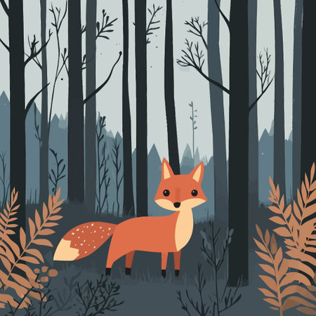 Cute fox in the forest. Vector illustration in flat style.のイラスト素材