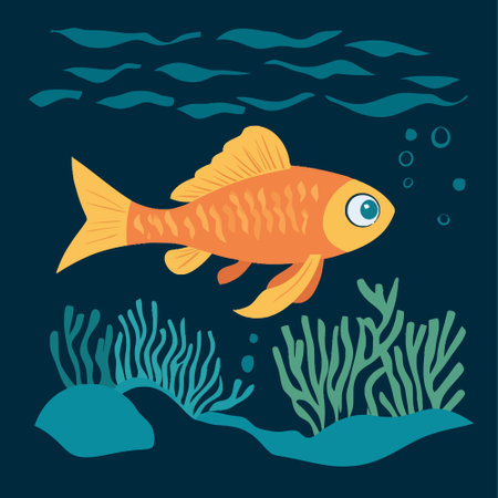 Vector illustration of a goldfish in the ocean. Flat style.のイラスト素材