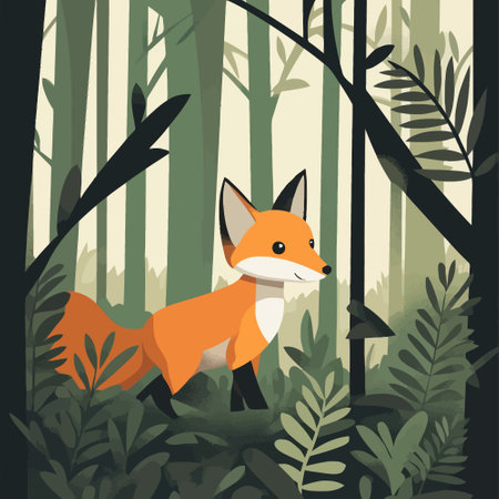 Fox in the forest. Vector illustration of a wild animal in the forest.のイラスト素材