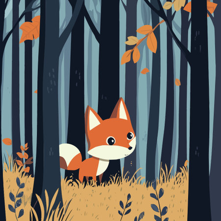 Cute fox in the forest. Vector illustration in flat style.のイラスト素材