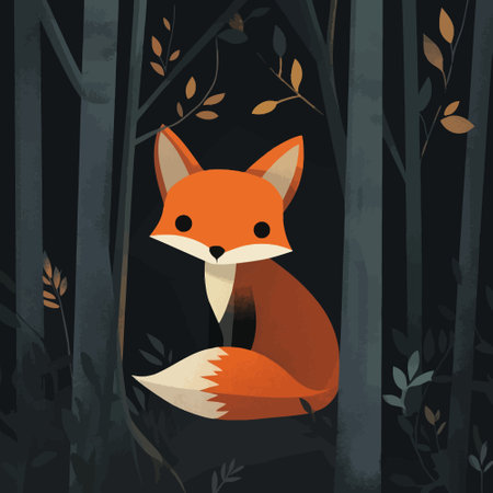 Cute fox in the forest. Vector illustration of a cartoon fox.のイラスト素材