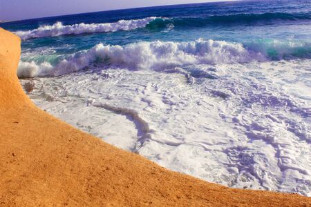 Seashore Waves and Mountain under the Sunshine in Matrouh, Egypt / View of Beautiful Seashore Waves...