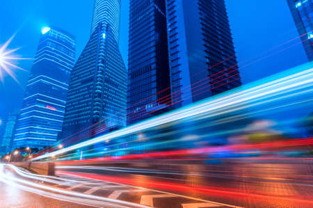 night scene of modern cityの写真素材