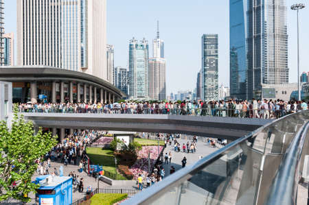 SHANGHAI - MAY 2: skyscrapers and street on May 2, 2013 in Shanghai. Shanghai is the largest city by population in the world with 23 million as in 2010.のeditorial素材