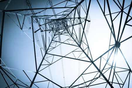 high voltage post High-voltage tower sky background の写真素材