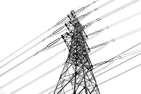 Electricity pylon isolated on whiteの写真素材