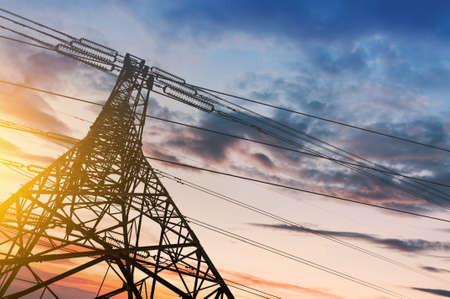 high voltage post.High-voltage tower sky background.