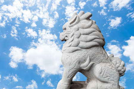 Stone Lion sculpture, symbol of protection & power in Oriental Asia especially Chinaの写真素材