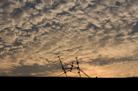roof and satellite on dark sky thailandの写真素材
