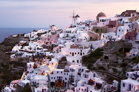 Oia village at sunset, Santorini, Greeceの写真素材