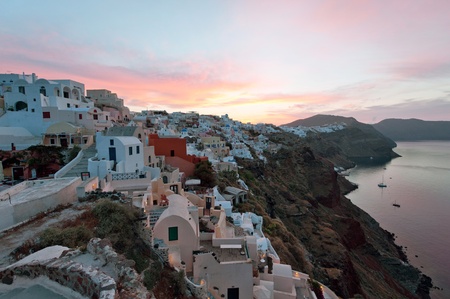 Picturesque sunrise in Oia village, Santorini, Greeceの写真素材