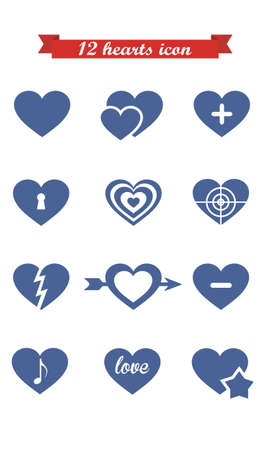 collection of 12 vector icons of heartsのイラスト素材