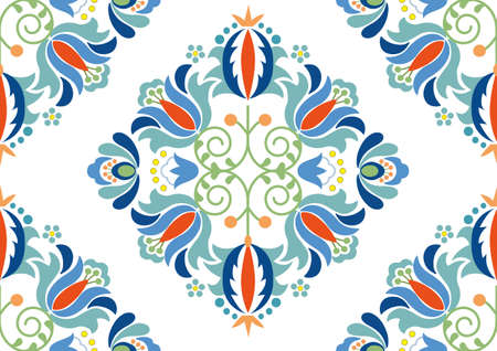 Folk Pattern With Flowers. Seamless floral pattern with bright colorful flowers and leaves on a...