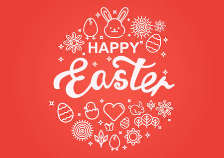 Happy Easter greeting card with icon rabbit, bunny and textのイラスト素材
