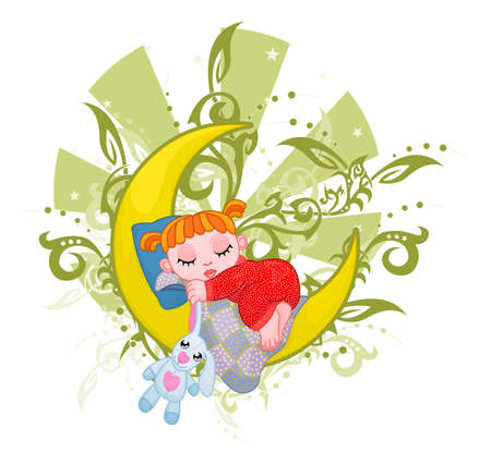 Cute girl is dreaming on the crescentのイラスト素材