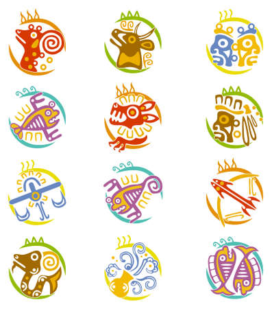 Maya art stylized zodiac signs のイラスト素材