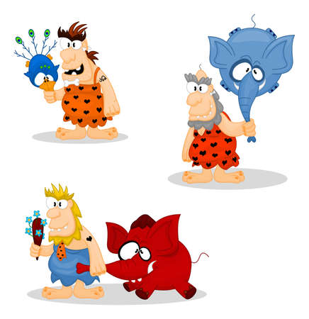 Cavemen with gifts for valentineâs day of birthdayのイラスト素材