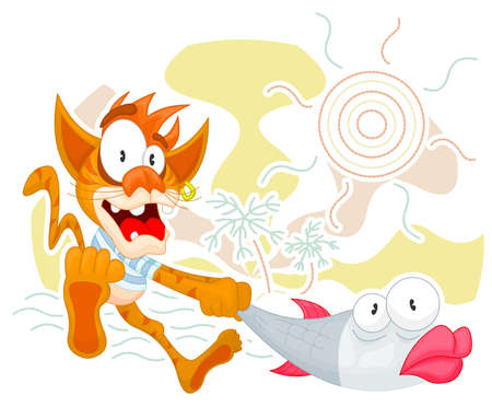 Cat and fishのイラスト素材