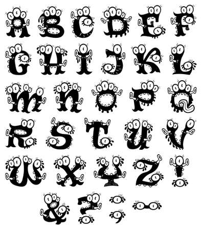Doodle monster english letters and punctuation marks for Halloween or other eventsのイラスト素材
