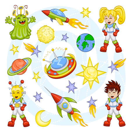 Cartoon outer space setのイラスト素材