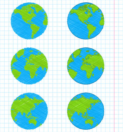 Doodle earth globes setのイラスト素材