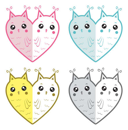Cute owls-heartsのイラスト素材