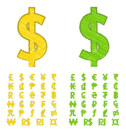Doodle currency symbols of the worldのイラスト素材