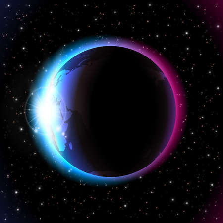 An outer space background with a planet, sky and stars  Layered 