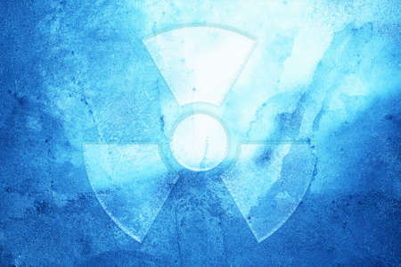 A radiation warning symbol on an ice background.の写真素材