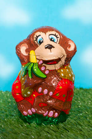 Chocolate monkey in a wrapperの写真素材