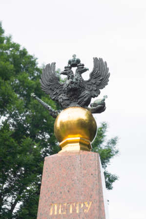 PERESLAVL-ZALESSKY, RUSSIA - JULY 02, 2016: Imperial double-headed eagle monument to Peter the Great in Pereslavl-Zalessky, a town in Yaroslavl Oblast, Russia.のeditorial素材