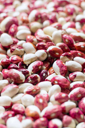 Lots of white and red beans. Selective focus.の写真素材