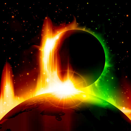 A retro outer space background with planets, sky and stars. Layered.のイラスト素材