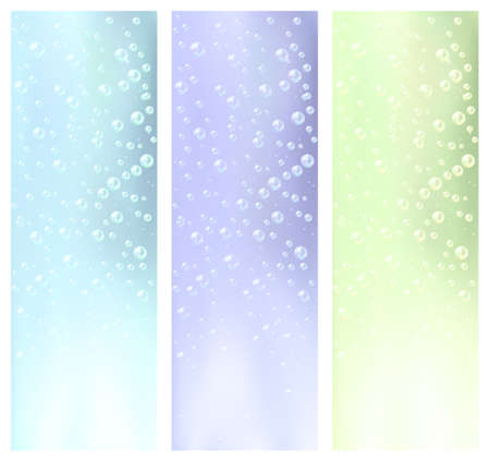 Three different colored banners with water bubbles.のイラスト素材