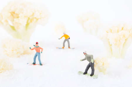 A photo of snowboarding people among the cauliflowers, which look like trees in snow.の写真素材