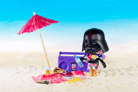 MAGNITOGORSK, RUSSIA - August 26, 2019: Darth Vader movie figurine on vacantion, which represents character of the movies and computer games series "Star Wars". Illustrative editorial.のeditorial素材