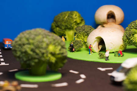A fungal architecture concept of a sustainable green city of the future made using mushrooms.の写真素材