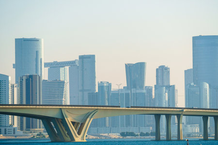 Daytime view of Abu Dhabiâs skyline as seen from the Louvre Abu Dhabi.の写真素材