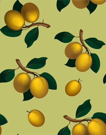 Vector illustration of plums fruit with green leaves.のイラスト素材