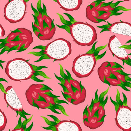 Seamless pattern of dragon fruit. Vector illustrationのイラスト素材