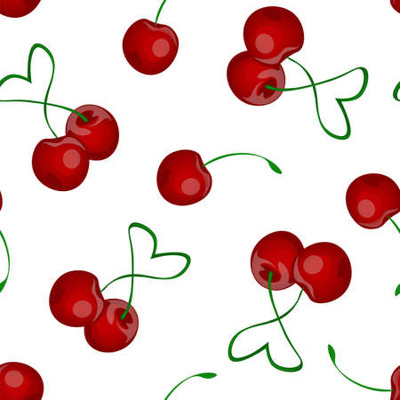 Cherry berry vector Seamless. Sweet cherry healthy food. Vector illustrationのイラスト素材