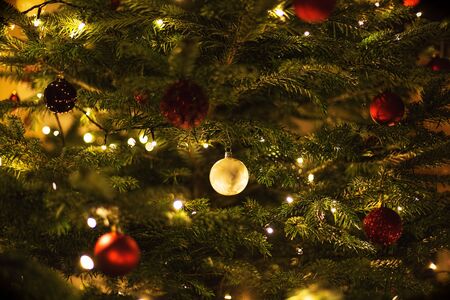 Christmas bauble is hanging on the treeの写真素材