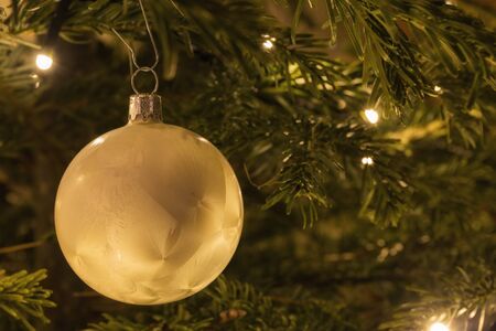 Christmas bauble is hanging on the treeの写真素材