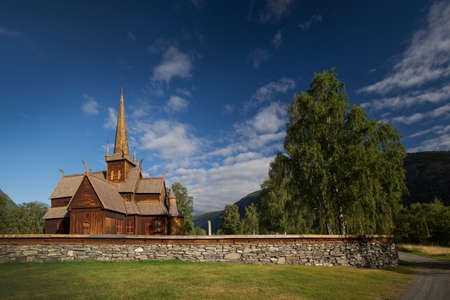 Wooden church in Lom, Norwayの写真素材
