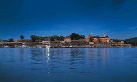Oslo skyline at night with Akershusのeditorial素材